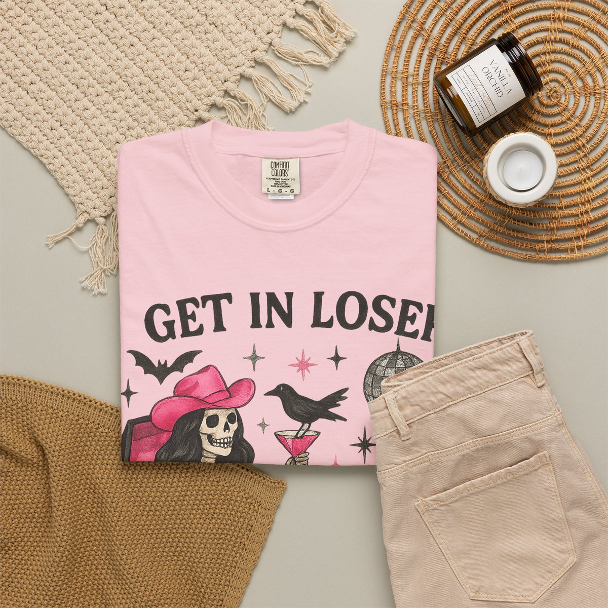 Get In Loser Skeleton Tee — Retro Gothic Witch Coffin Halloween T‑Shirt