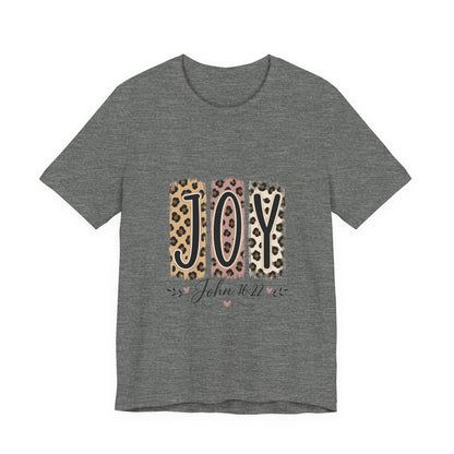 Joy Leopard Christian Tee — "JOY" with John 16:22 Scripture