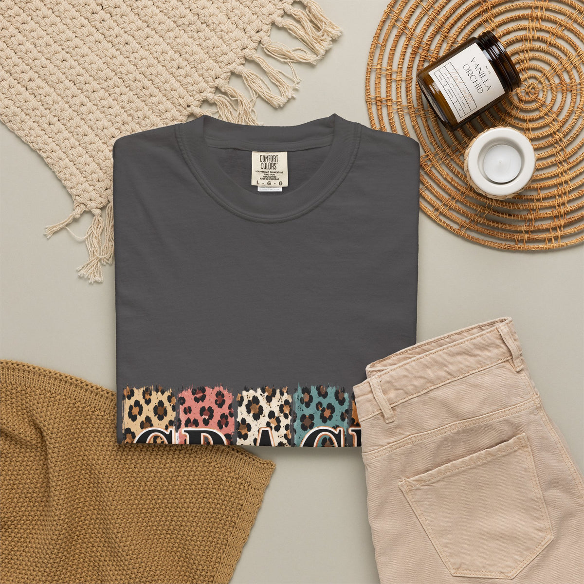 Grace Leopard Block T-Shirt — 2 Cor. 12:9 Christian Graphic Tee