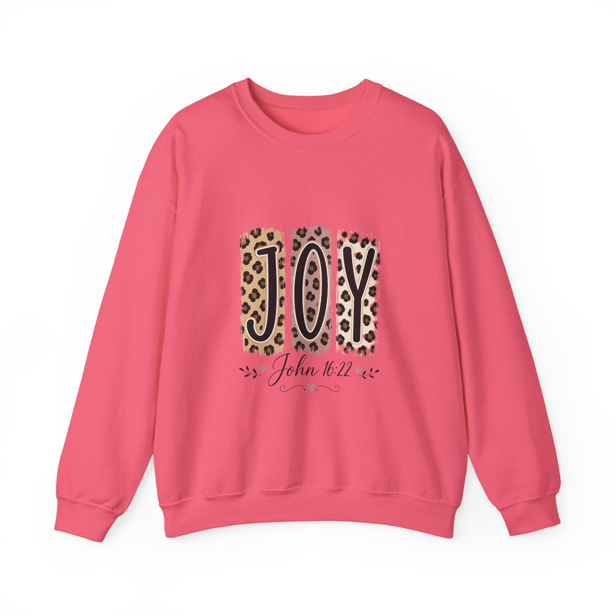Joy Leopard Print Sweatshirt — John 1:14 Scripture Holiday Crewneck