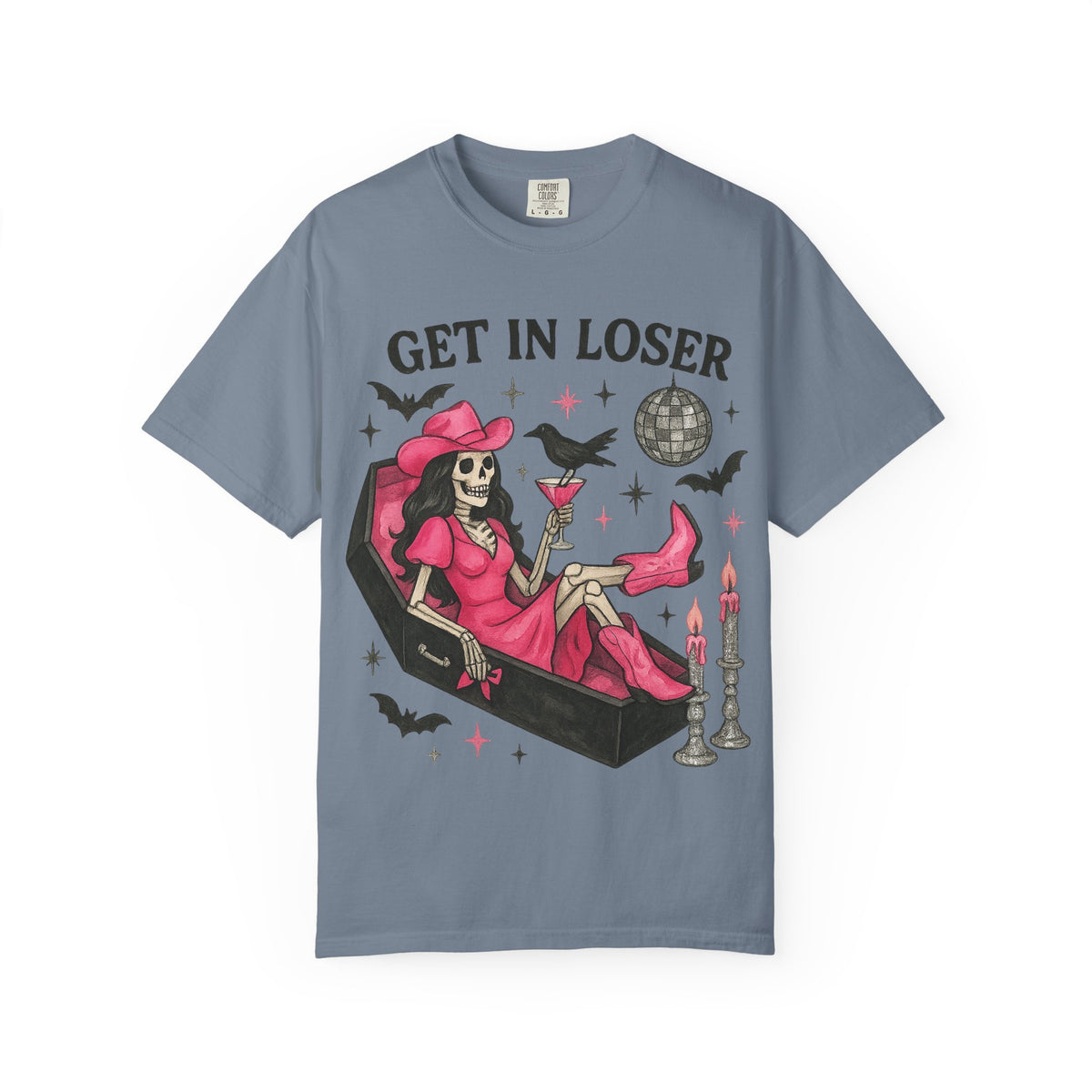 Get In Loser Skeleton Tee — Retro Gothic Witch Coffin Halloween T‑Shirt