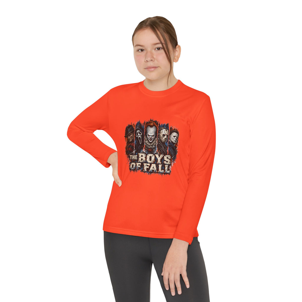 Youth Long Sleeve Tee — "The Boys of Fall" Horror Mask Graphic