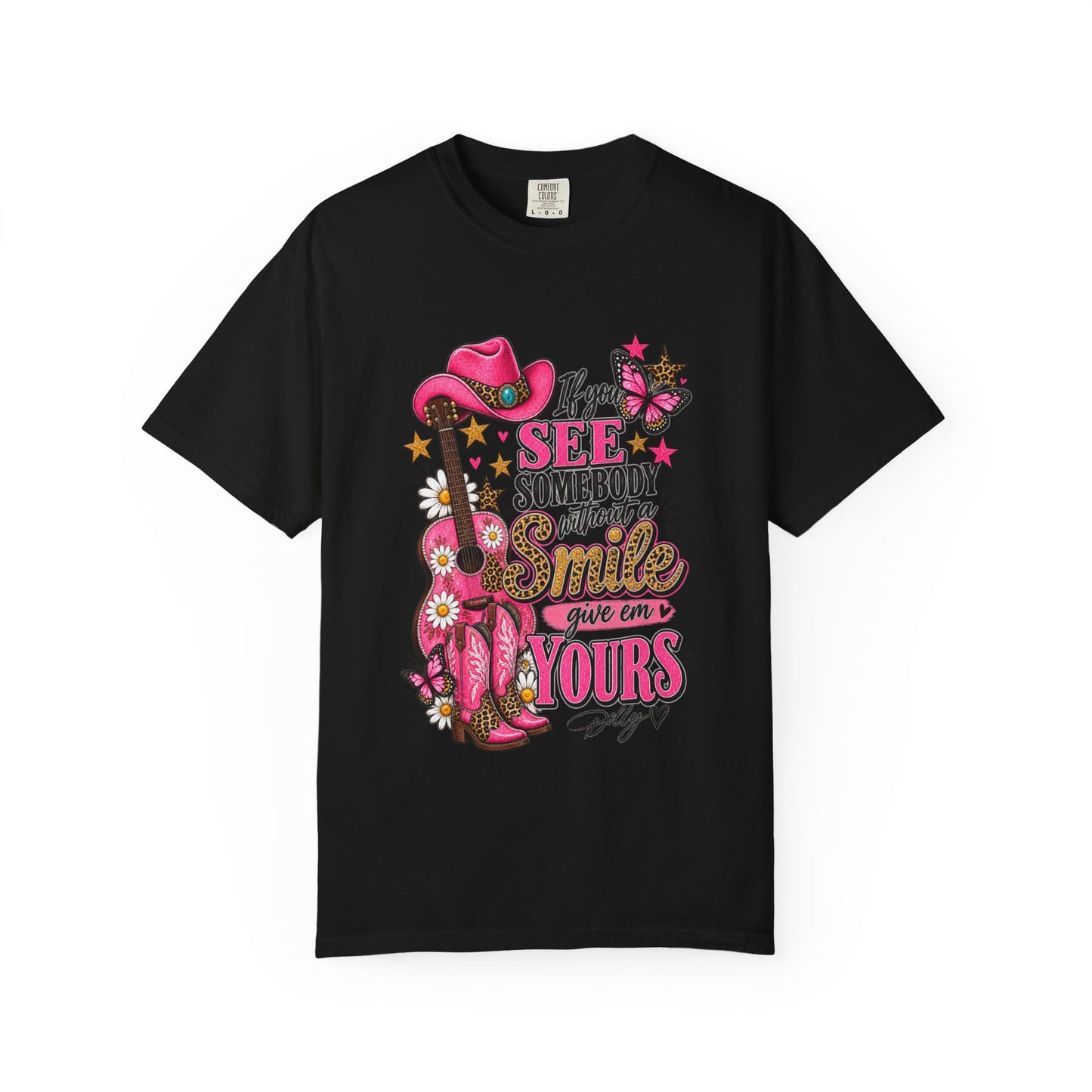 Dolly Cowgirl Guitar T‑Shirt — "If I See Somebody Smile You’re Yours" Graphic Tee