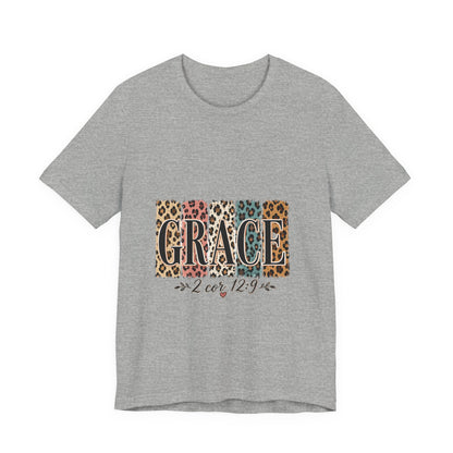 Grace Leopard Print Tee — Christian Scripture 2 Cor 12:9 T-Shirt