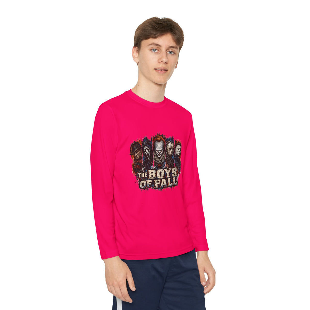 Youth Long Sleeve Tee — "The Boys of Fall" Horror Mask Graphic