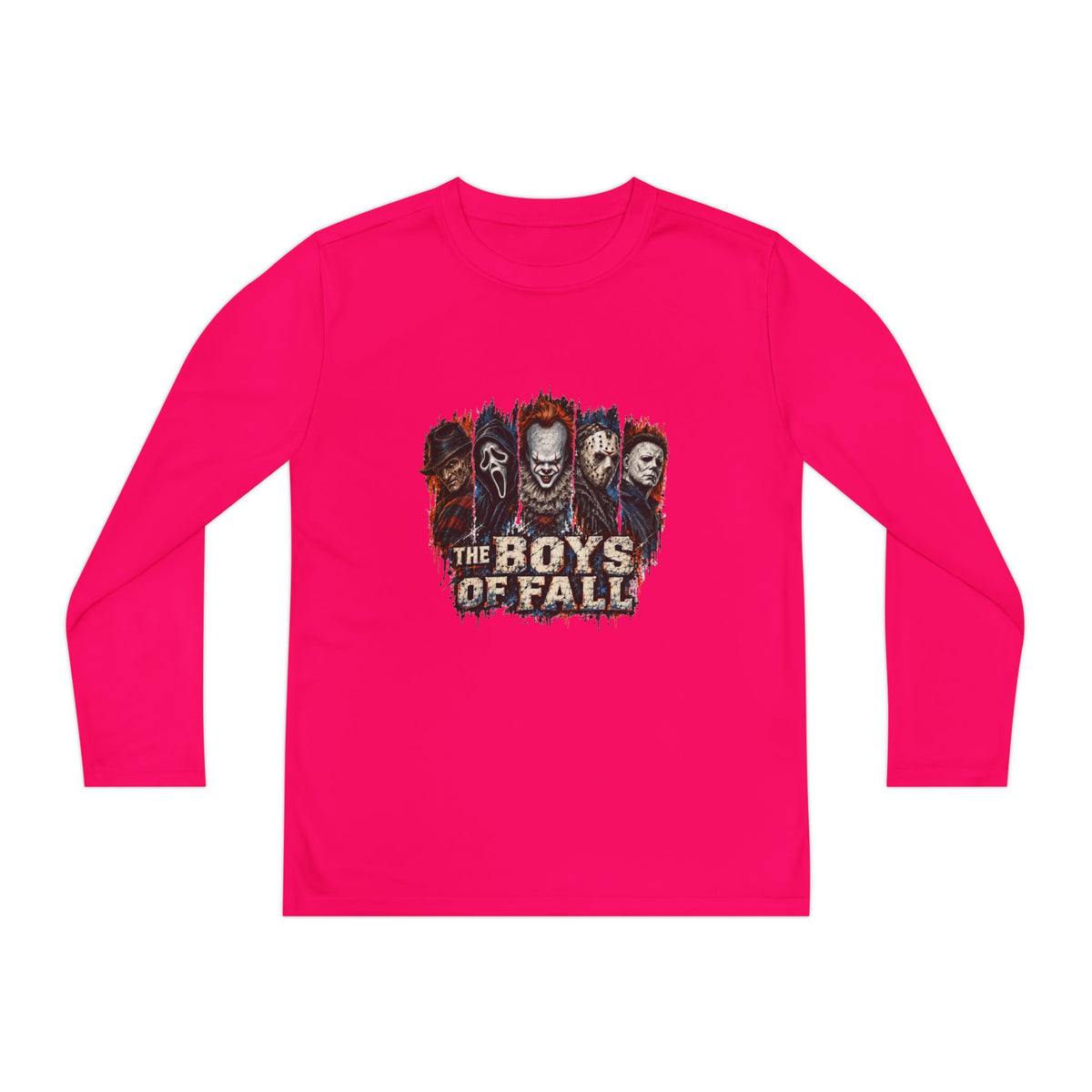 Youth Long Sleeve Tee — "The Boys of Fall" Horror Mask Graphic