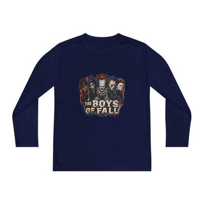 Youth Long Sleeve Tee — "The Boys of Fall" Horror Mask Graphic