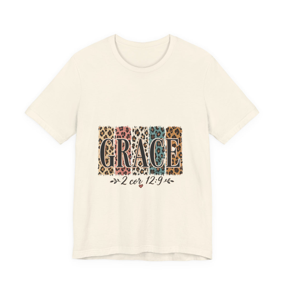Grace Leopard Print Tee — Christian Scripture 2 Cor 12:9 T-Shirt