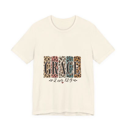 Grace Leopard Print Tee — Christian Scripture 2 Cor 12:9 T-Shirt