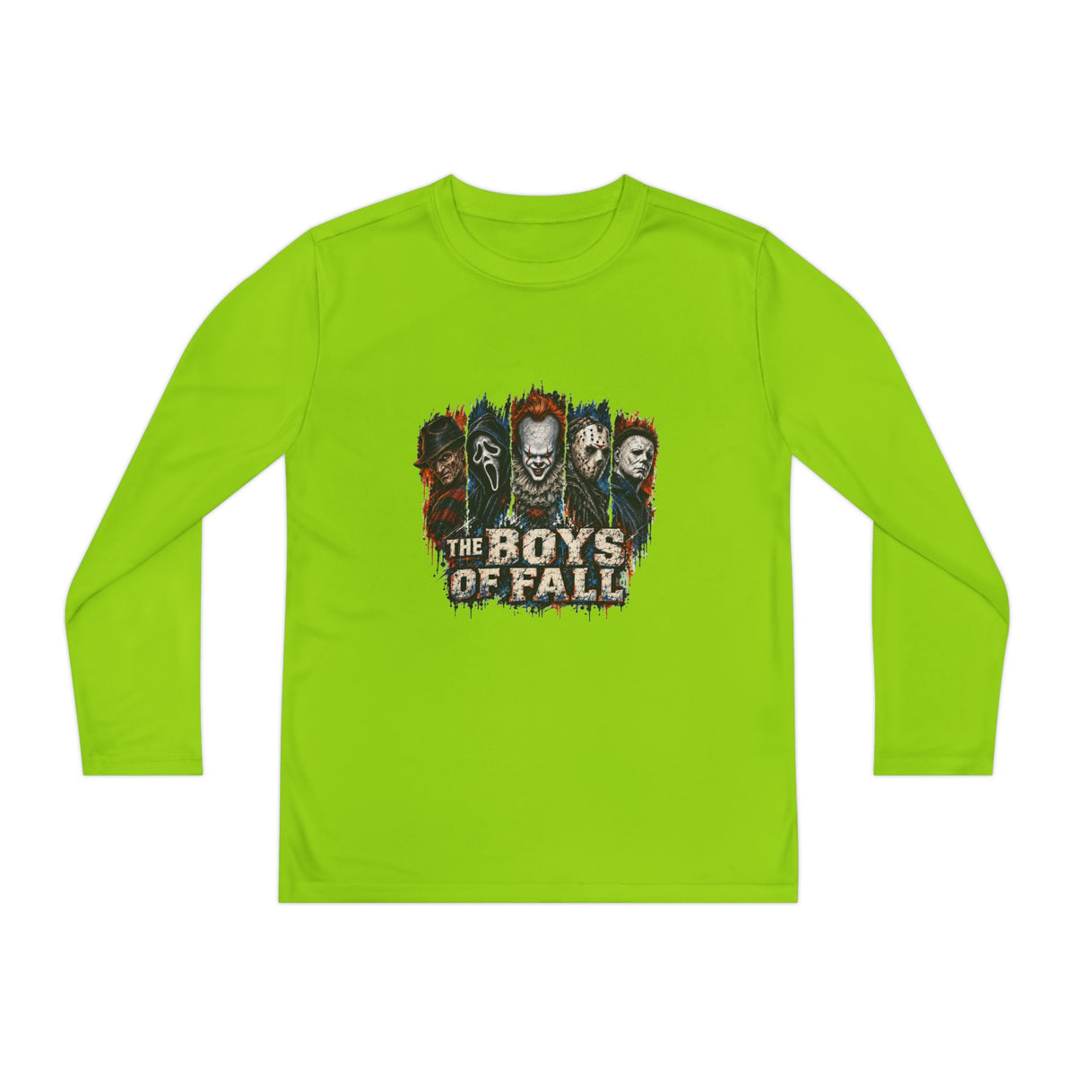 Youth Long Sleeve Tee — "The Boys of Fall" Horror Mask Graphic