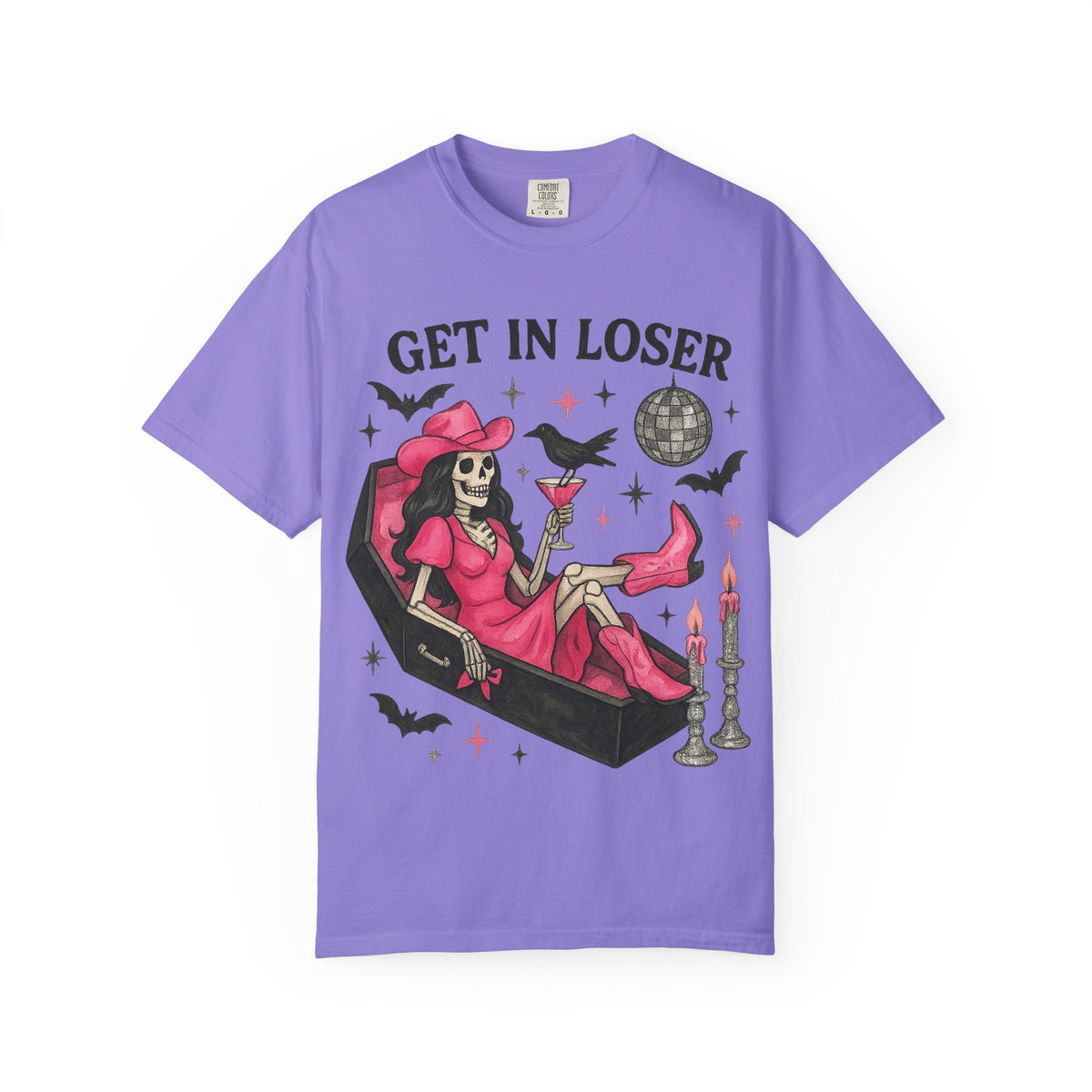 Get In Loser Skeleton Tee — Retro Gothic Witch Coffin Halloween T‑Shirt