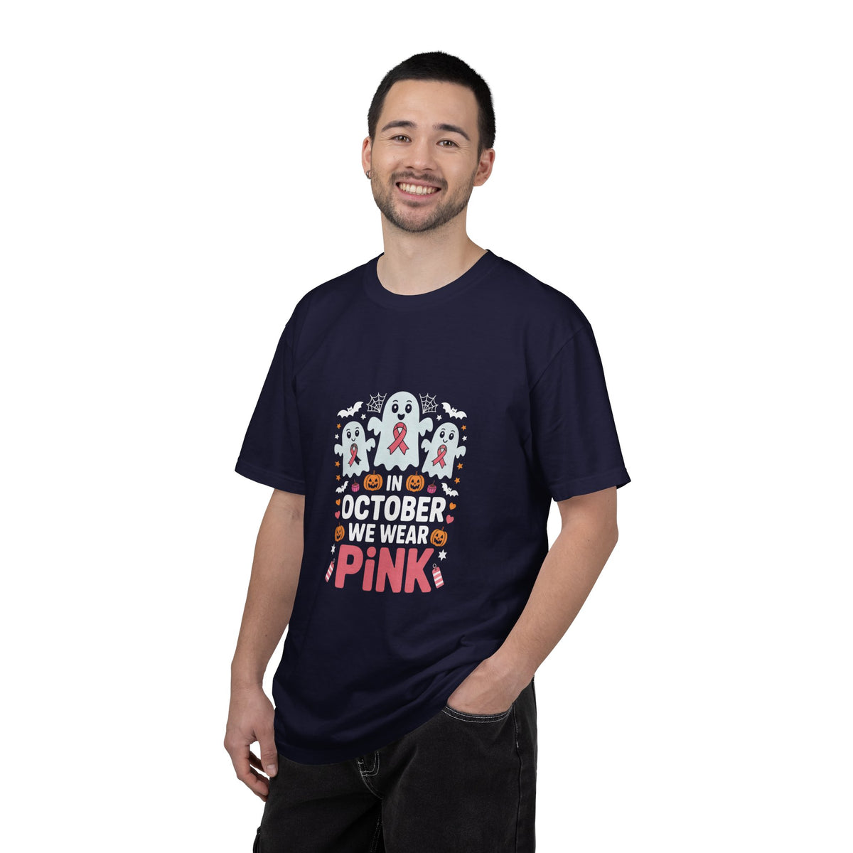 Breast Cancer Halloween Ghost T-Shirt — "In October We Wear Pink"
