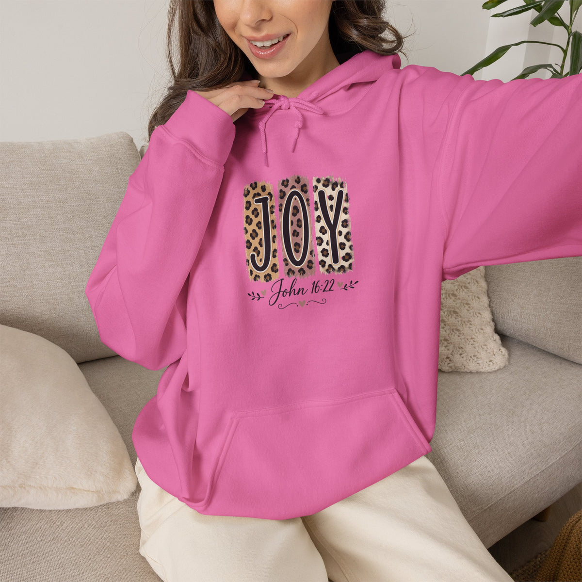 Joy Leopard Hoodie — Joy in the Season Graphic Pullover