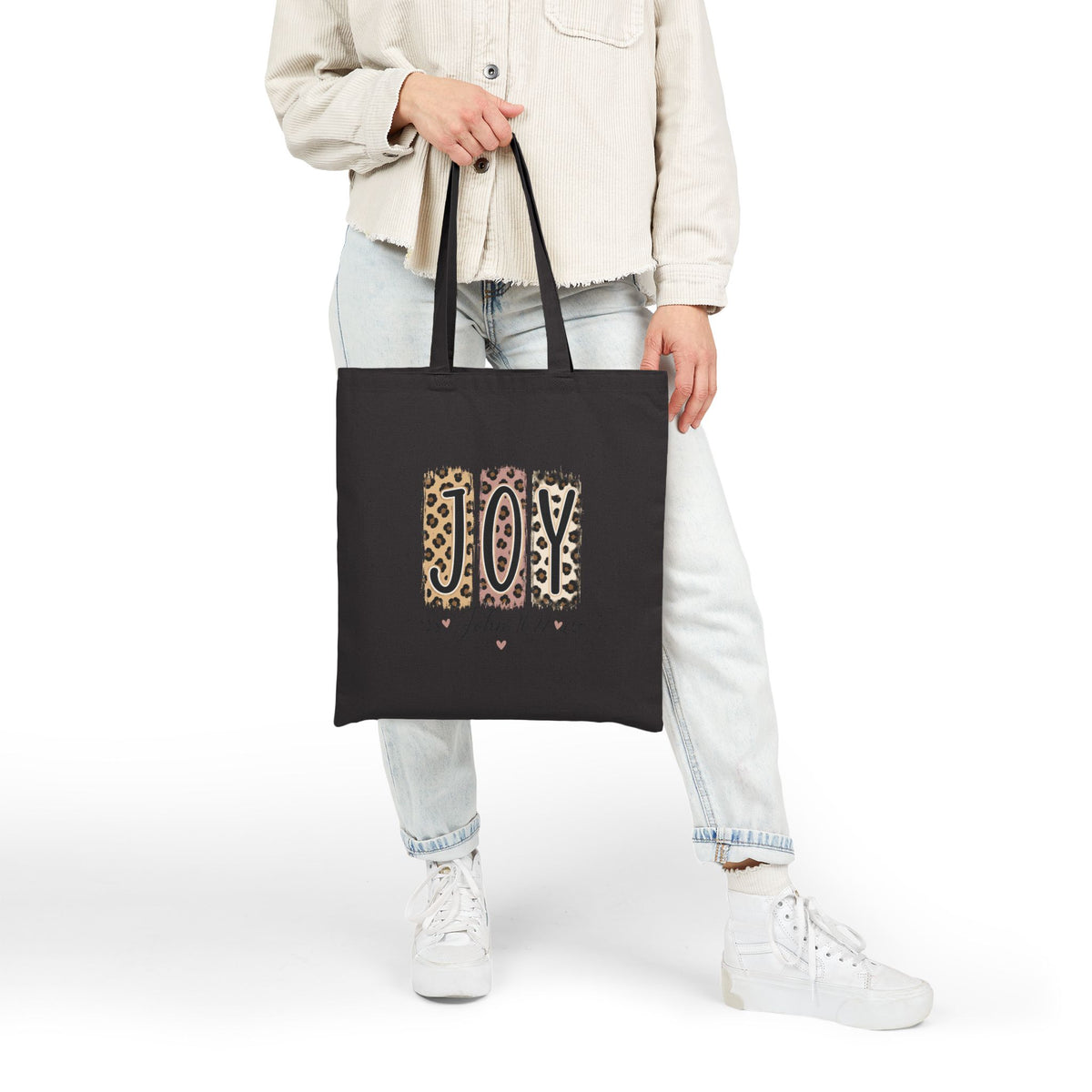 JOY Leopard Print Canvas Tote — Christmas Gift Bag with "John 16:22" Scripture Accent