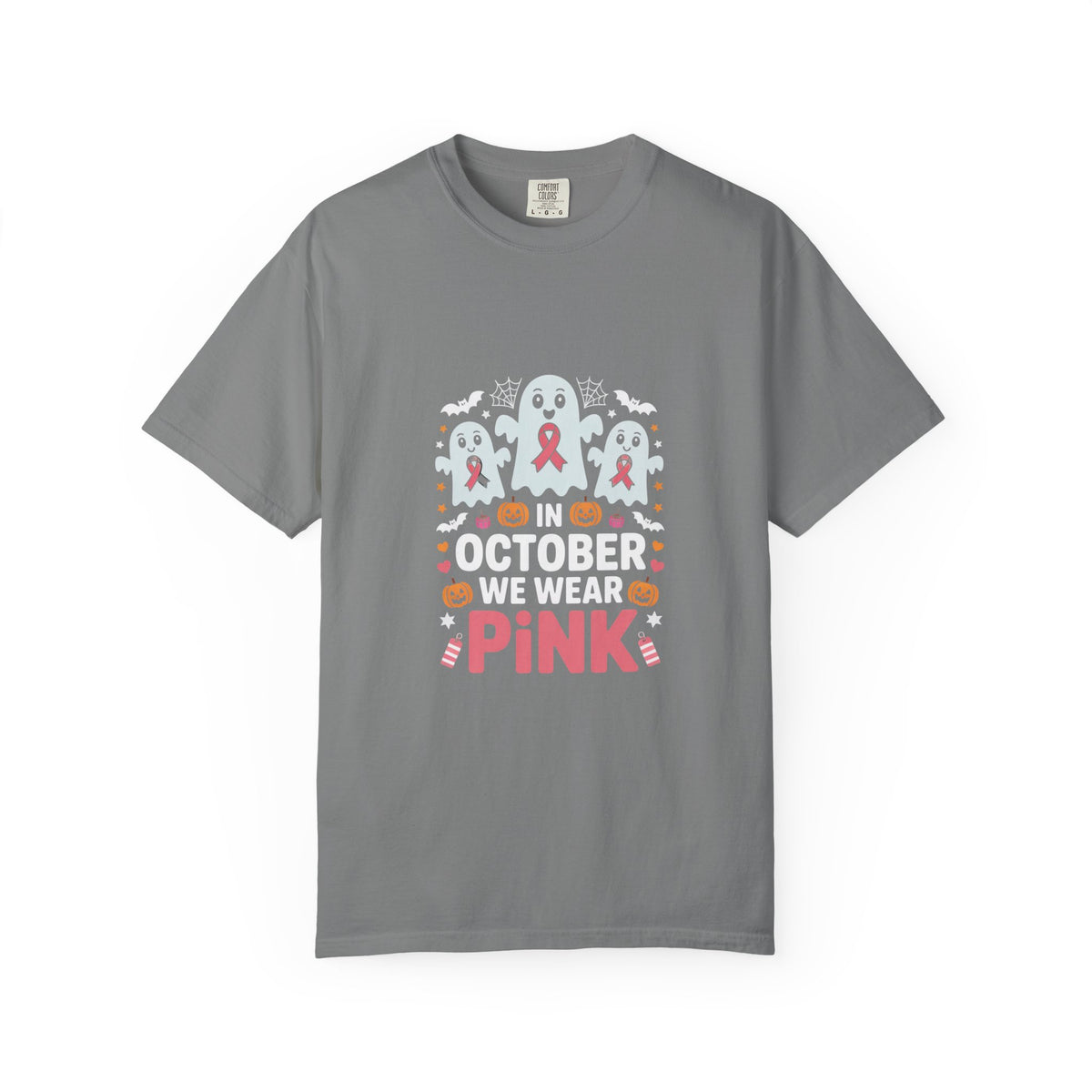 Breast Cancer Halloween Ghost T-Shirt — "In October We Wear Pink"