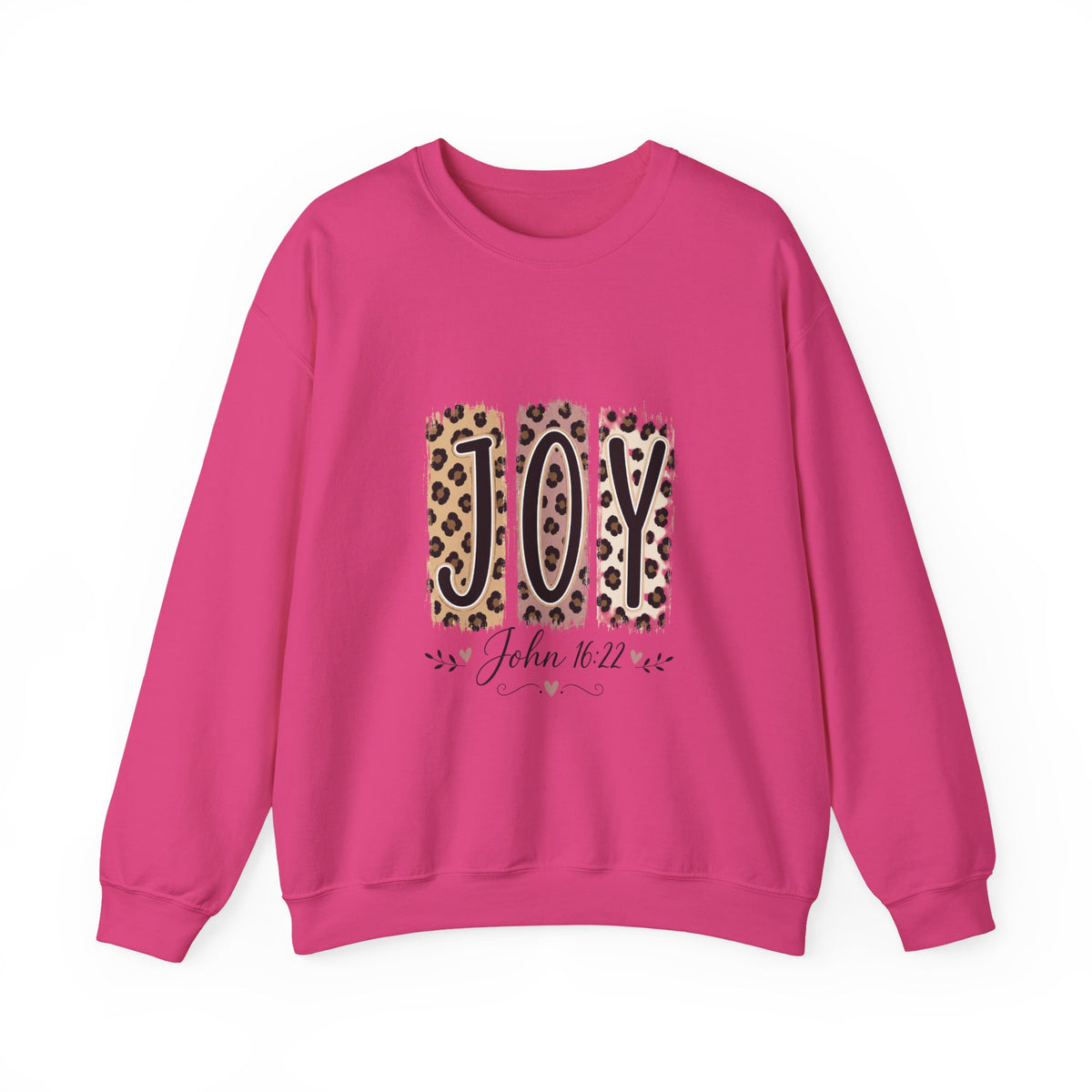 Joy Leopard Print Sweatshirt — John 1:14 Scripture Holiday Crewneck
