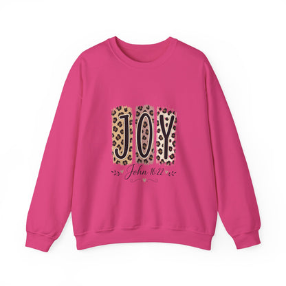 Joy Leopard Print Sweatshirt — John 1:14 Scripture Holiday Crewneck