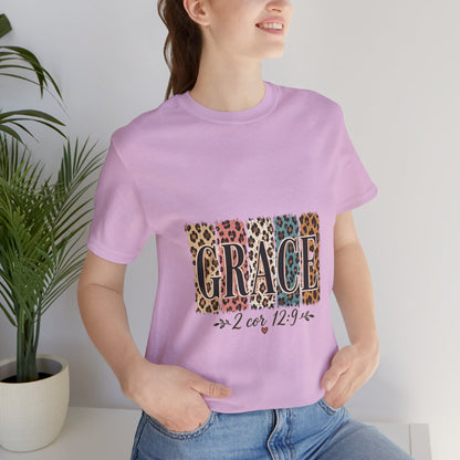 Grace Leopard Print Tee — Christian Scripture 2 Cor 12:9 T-Shirt