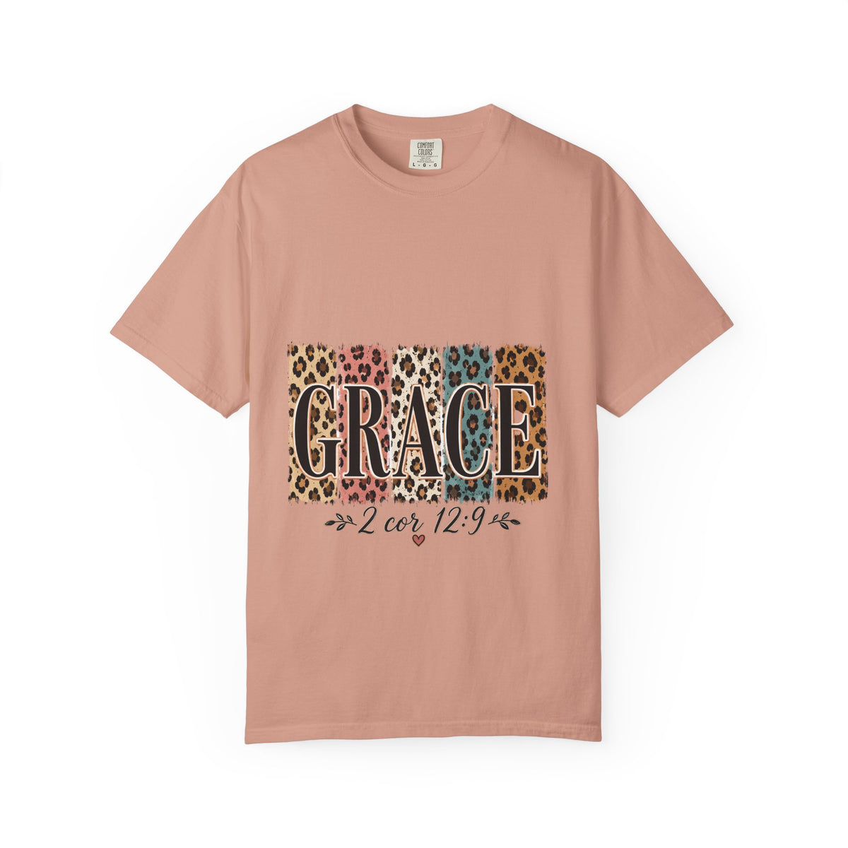 Grace Leopard Block T-Shirt — 2 Cor. 12:9 Christian Graphic Tee