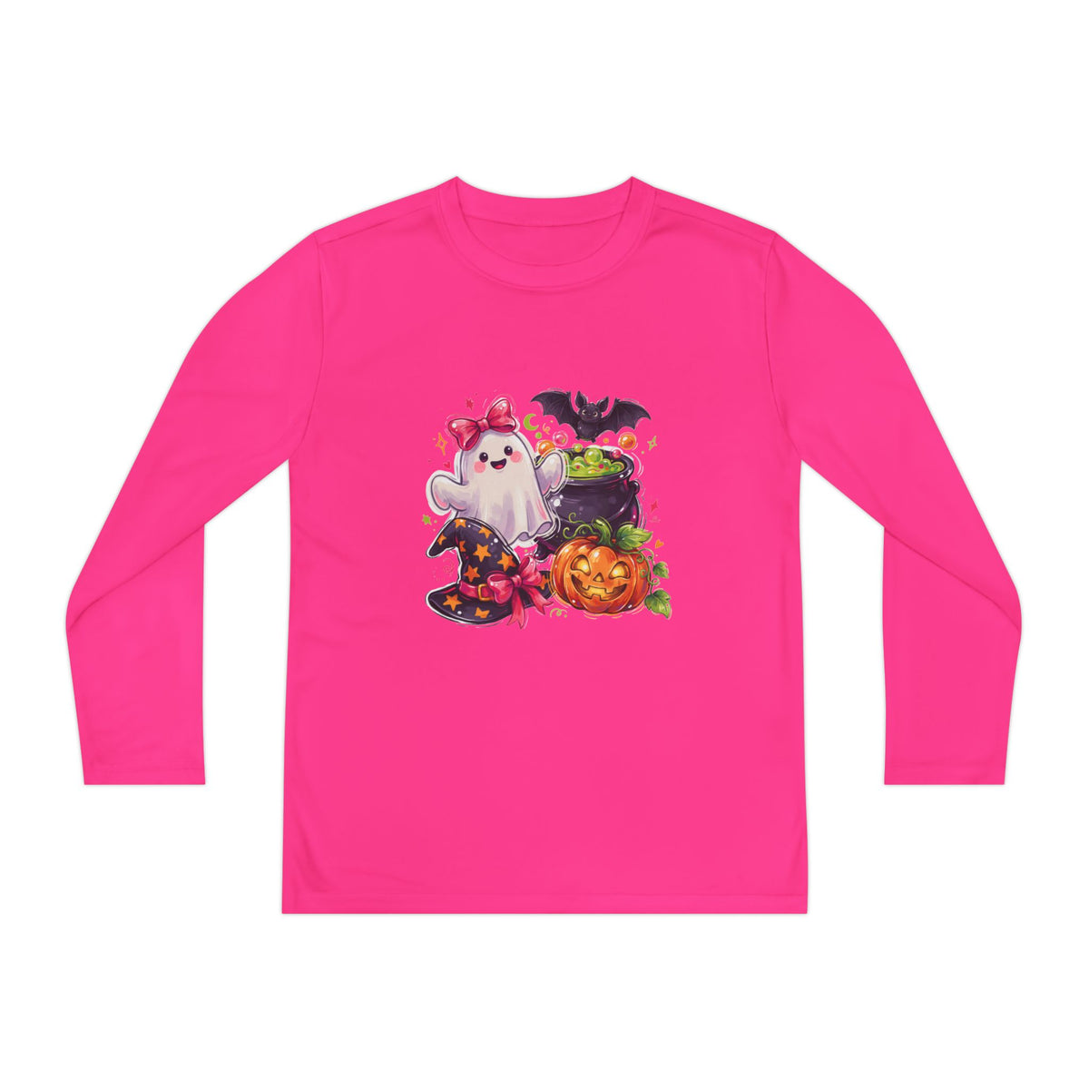 Kids Halloween Ghost Long Sleeve Tee — Cute Ghost, Pumpkins & Candy Design