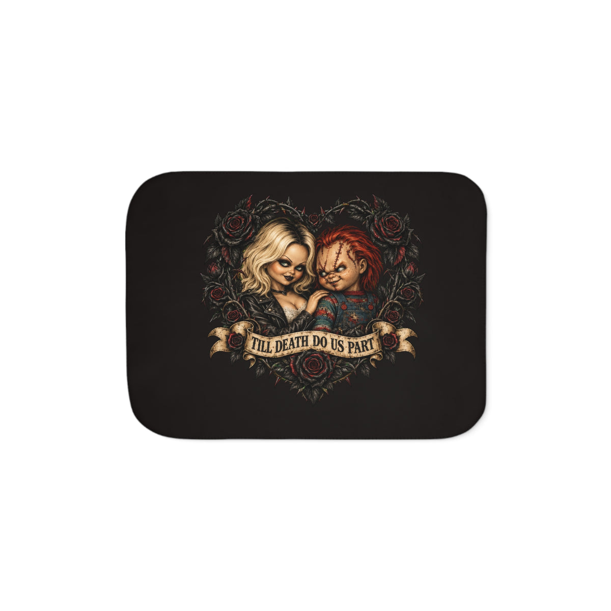 Sherpa Blanket - 'Till Death Do Us Part' Gothic Couple Rose Design, Cozy Throw for Couples & Horror Fans
