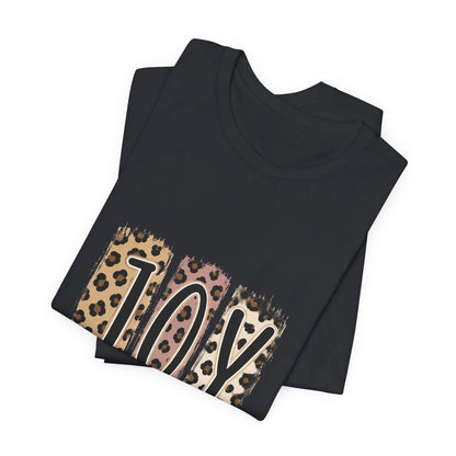 Joy Leopard Christian Tee — "JOY" with John 16:22 Scripture
