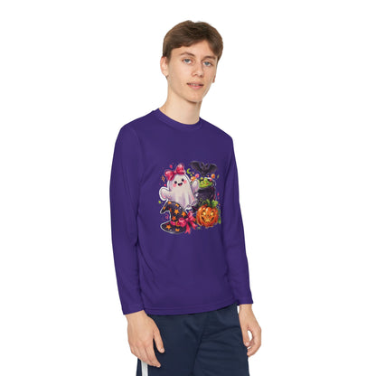 Kids Halloween Ghost Long Sleeve Tee — Cute Ghost, Pumpkins & Candy Design