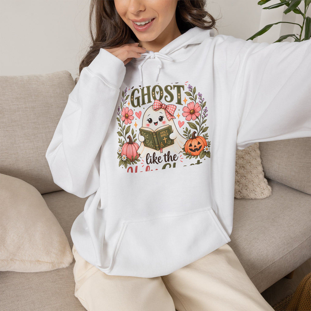 Ghost Like the Cool Kids Hoodie — Cute Pumpkin & Floral Halloween Sweatshirt