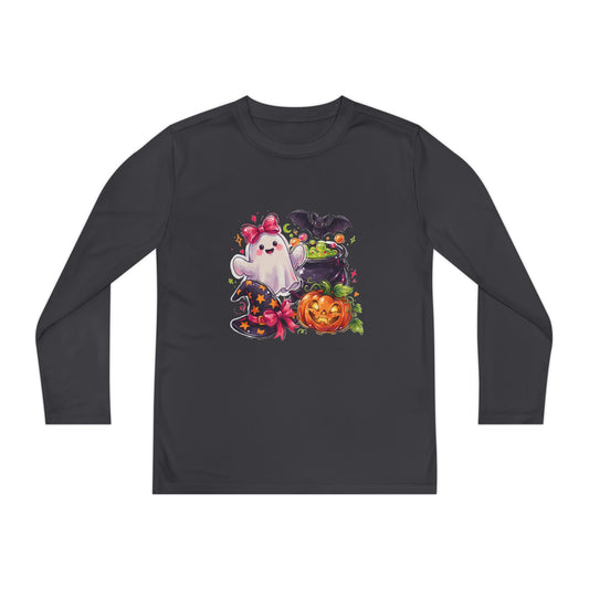 Kids Halloween Ghost Long Sleeve Tee — Cute Ghost, Pumpkins & Candy Design