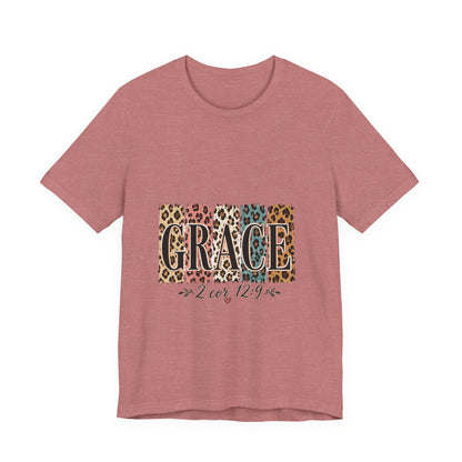 Grace Leopard Print Tee — Christian Scripture 2 Cor 12:9 T-Shirt