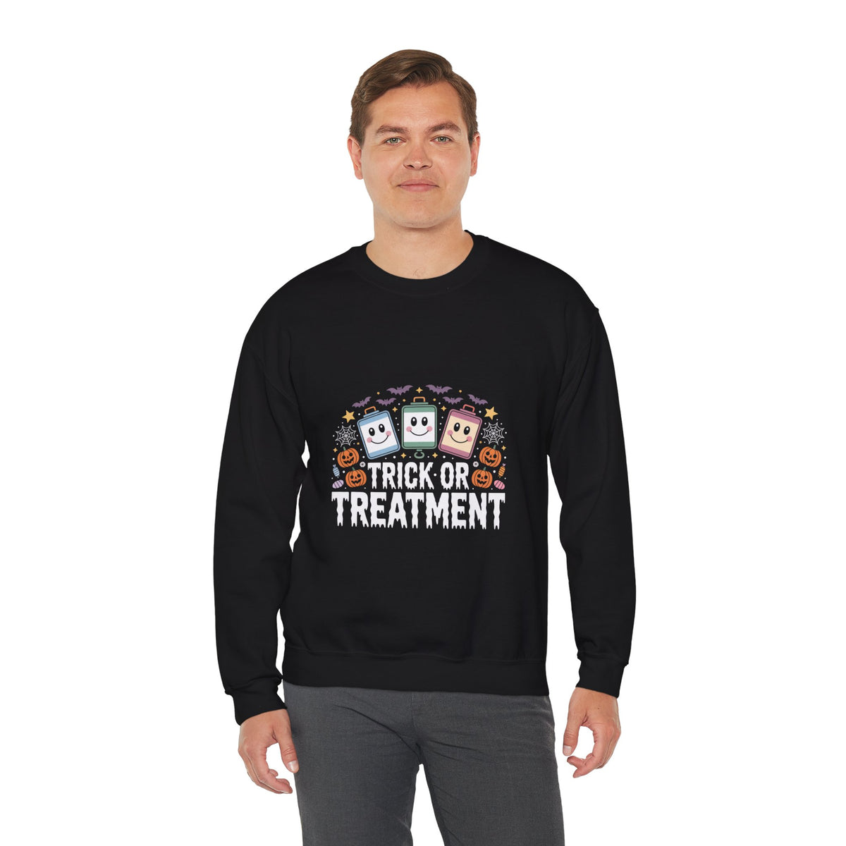 Halloween Candy Phone Sweatshirt — Cute Trick-or-Treat Graphic