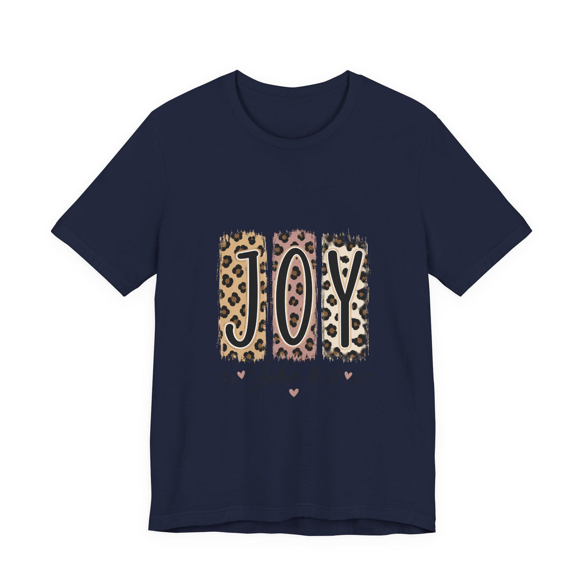 Joy Leopard Christian Tee — "JOY" with John 16:22 Scripture