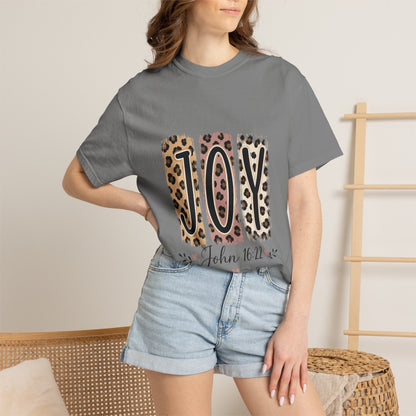JOY Leopard Print T‑Shirt — John 16:22 Christian Faith Tee