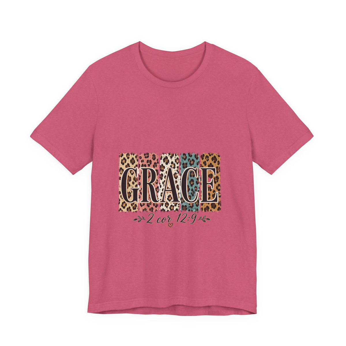 Grace Leopard Print Tee — Christian Scripture 2 Cor 12:9 T-Shirt