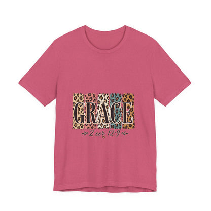 Grace Leopard Print Tee — Christian Scripture 2 Cor 12:9 T-Shirt