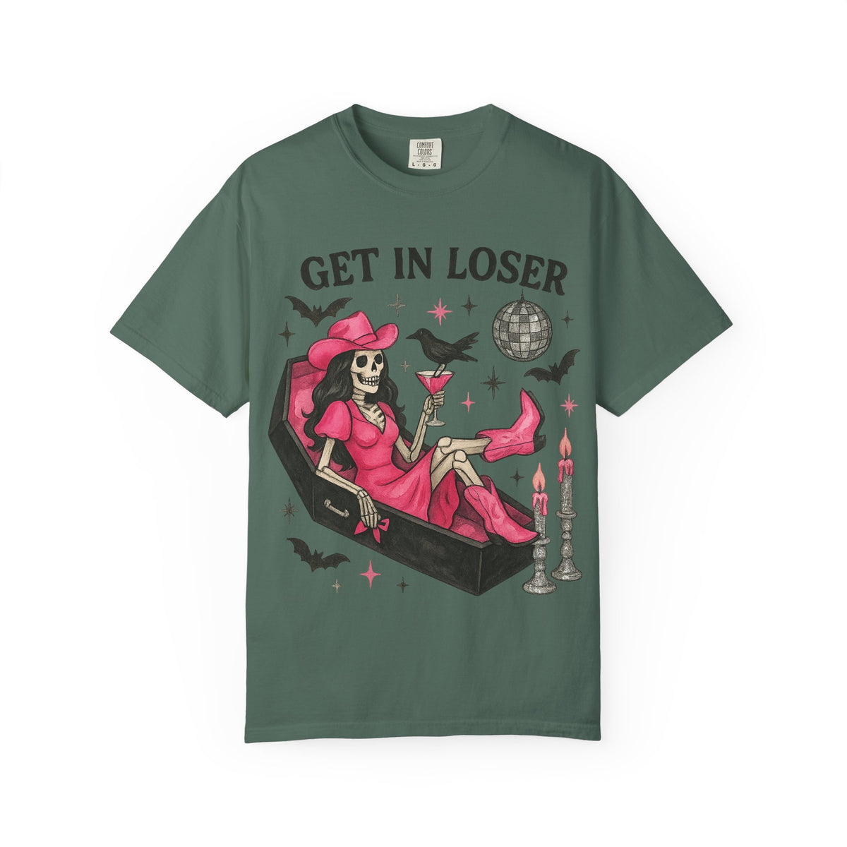 Get In Loser Skeleton Tee — Retro Gothic Witch Coffin Halloween T‑Shirt