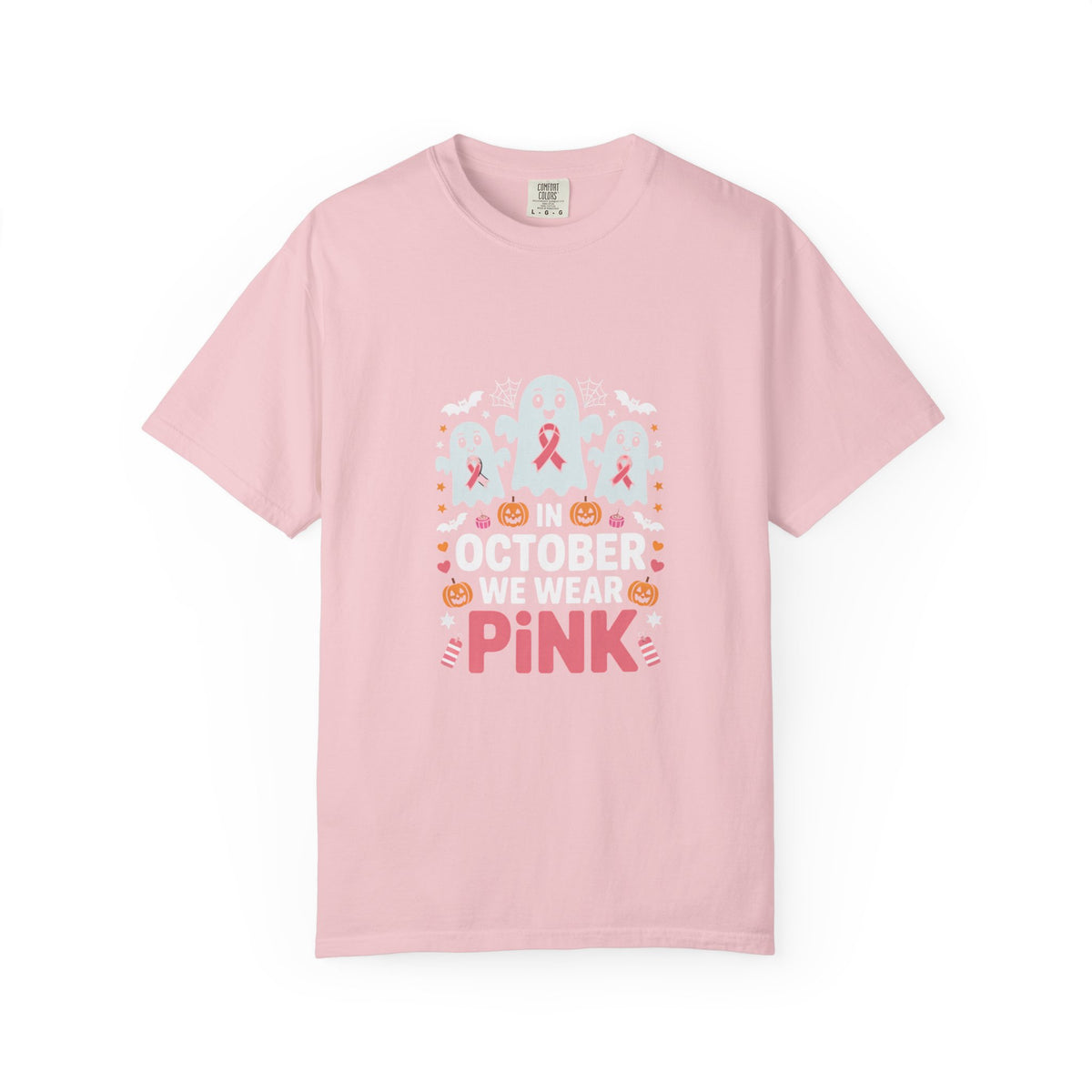 Breast Cancer Halloween Ghost T-Shirt — "In October We Wear Pink"