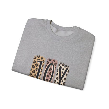 Joy Leopard Print Sweatshirt — John 1:14 Scripture Holiday Crewneck