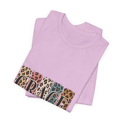 Grace Leopard Print Tee — Christian Scripture 2 Cor 12:9 T-Shirt