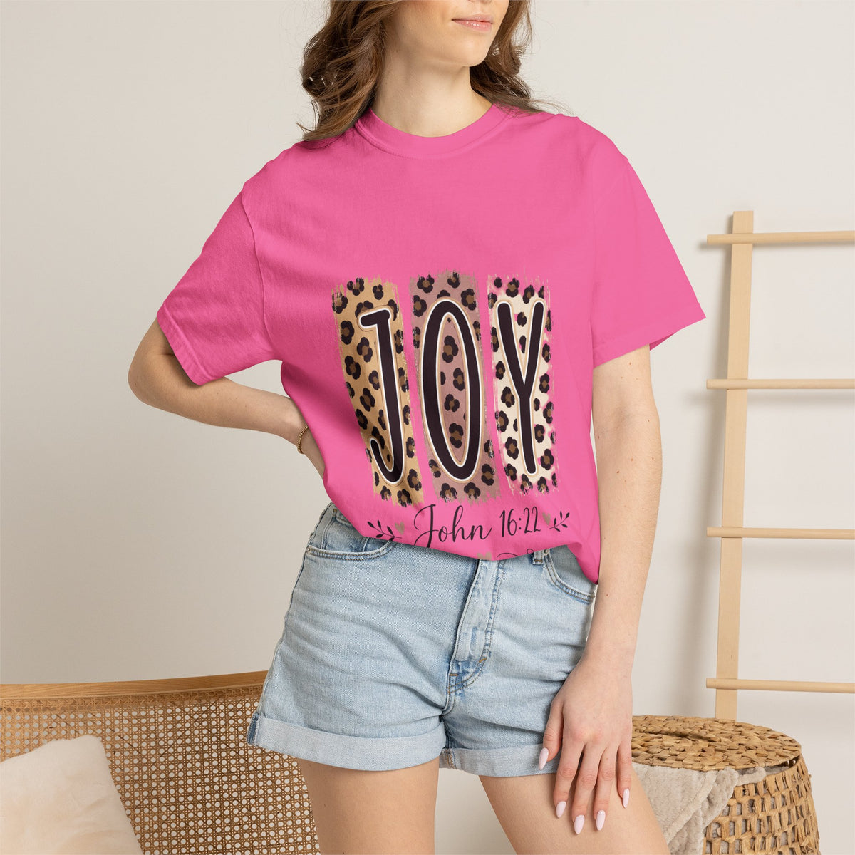 JOY Leopard Print T‑Shirt — John 16:22 Christian Faith Tee