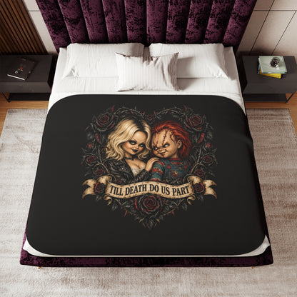 Sherpa Blanket - 'Till Death Do Us Part' Gothic Couple Rose Design, Cozy Throw for Couples & Horror Fans