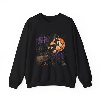Witch on Broom Halloween Sweatshirt — “If the Broom Fits, Ride It!”