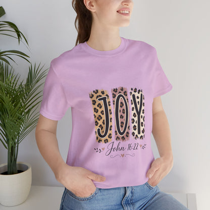 Joy Leopard Christian Tee — "JOY" with John 16:22 Scripture