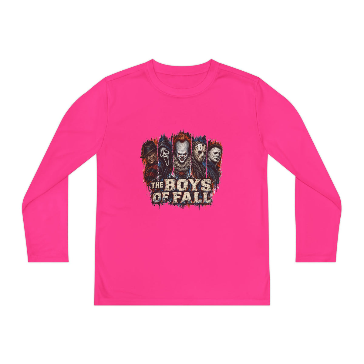 Youth Long Sleeve Tee — "The Boys of Fall" Horror Mask Graphic