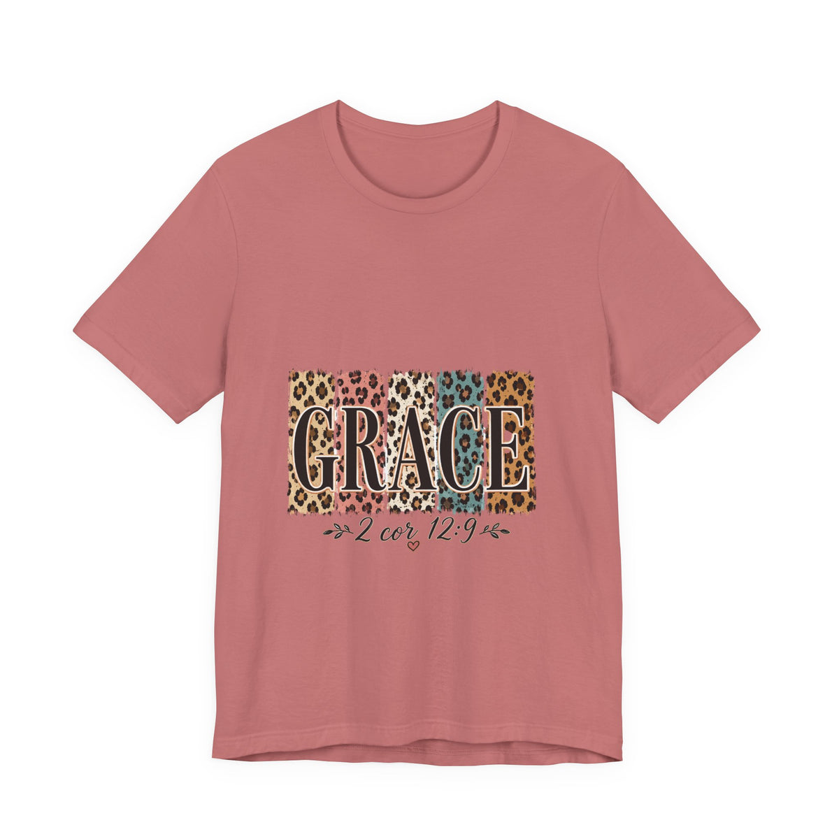 Grace Leopard Print Tee — Christian Scripture 2 Cor 12:9 T-Shirt