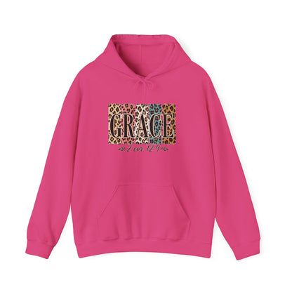 Grace Leopard Hoodie - 2 Cor 12:9 Christian Faith Sweatshirt