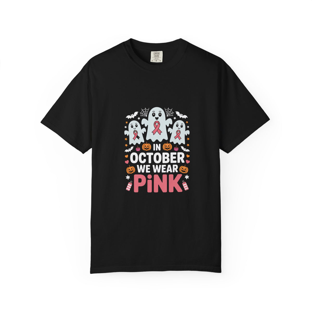 Breast Cancer Halloween Ghost T-Shirt — "In October We Wear Pink"