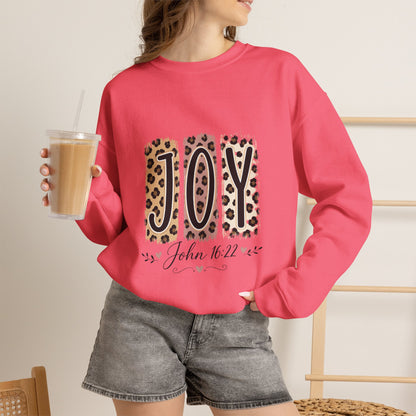 Joy Leopard Print Sweatshirt — John 1:14 Scripture Holiday Crewneck