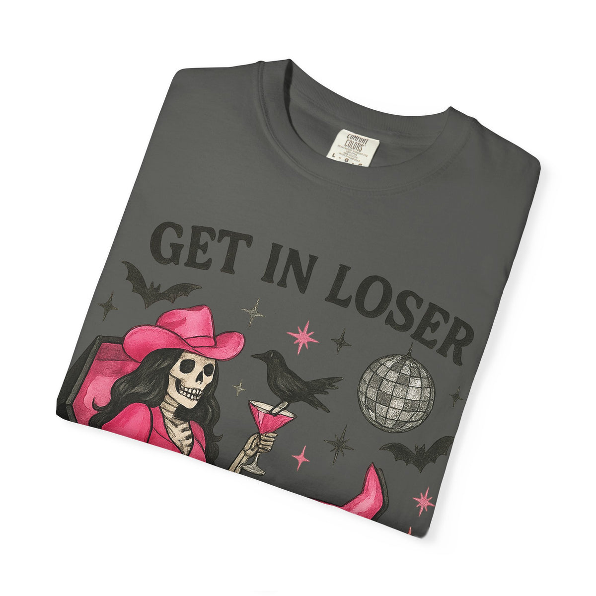 Get In Loser Skeleton Tee — Retro Gothic Witch Coffin Halloween T‑Shirt