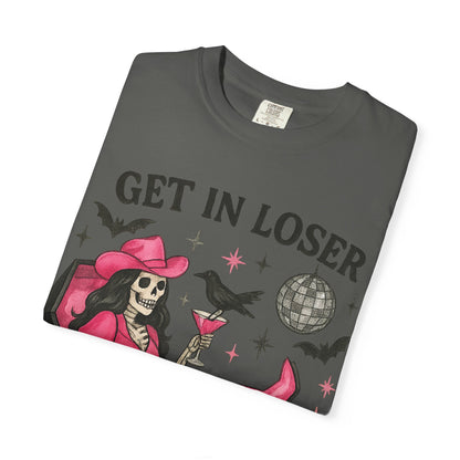 Get In Loser Skeleton Tee — Retro Gothic Witch Coffin Halloween T‑Shirt
